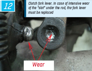 Clutch fork lever. In case of intensive wear of the “slot” under the rod, the fork lever must be replaced